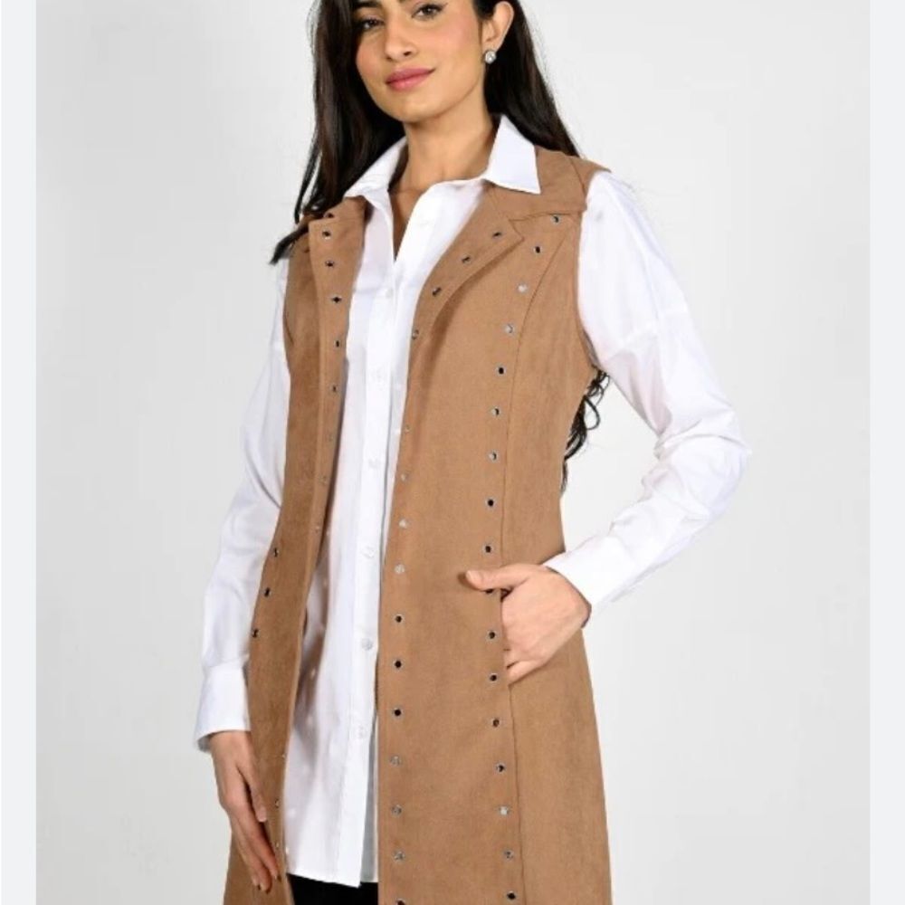 Frank Lyman Design Tan Vest with Stud Accents